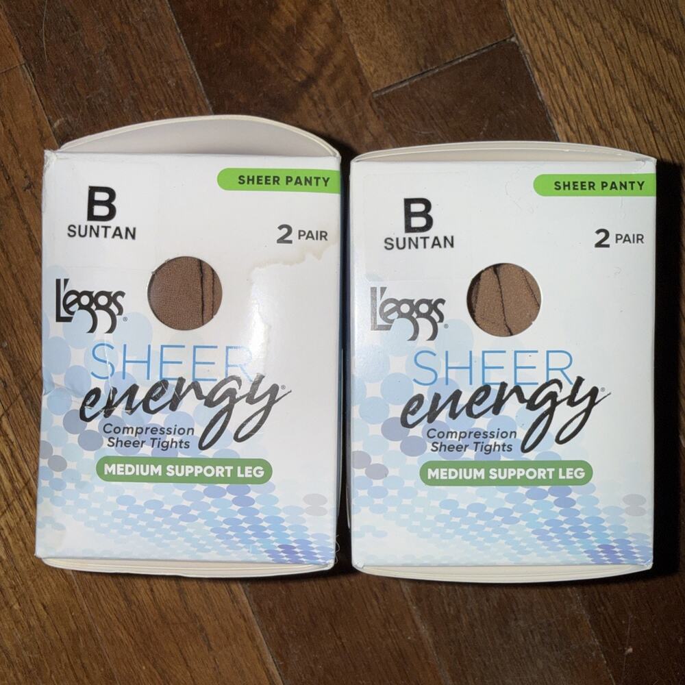 L'eggs Sheer Energy Medium Support Compression Tights Size B Suntan 4 Pair